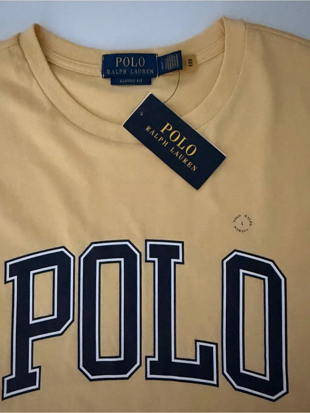 Polo Ralph Lauren Logo Classic Fit Cotton T-Shirt Yellow Blue Men’s Size L